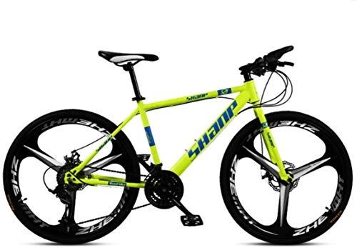Mountain Bike : HCMNME Mountain Bikes, 24 inch mountain bike male and female adult ultra light variable speed bicycle tri-cutter Alloy frame with Disc Brakes (Color : Fluorescent yellow, Size : 30 speed)
