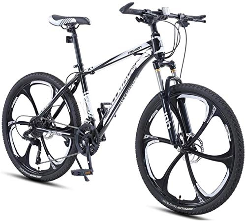 Mountain Bike : HCMNME Mountain Bikes, 24 inch mountain bike male and female adult variable speed racing ultra-light bicycle ten cutter wheels Alloy frame with Disc Brakes (Color : Black and white, Size : 30 speed)