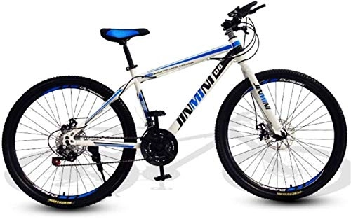 Mountain Bike : HCMNME Mountain Bikes, 26 inch mountain bike adult male and female variable speed travel bicycle spoke wheel Alloy frame with Disc Brakes (Color : White blue, Size : 21 speed)