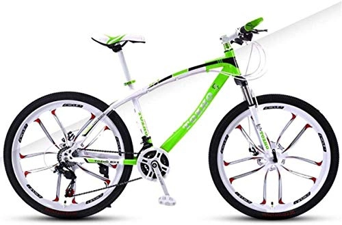 Mountain Bike : HCMNME Mountain Bikes, 26 inch mountain bike adult variable speed damping bicycle double disc brake ten-wheel bicycle Alloy frame with Disc Brakes (Color : White and green, Size : 24 speed)