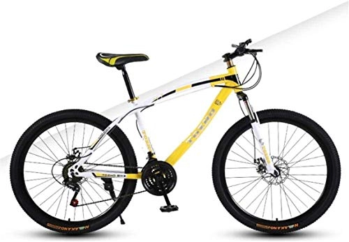 Mountain Bike : HCMNME Mountain Bikes, 26 inch mountain bike adult variable speed damping bicycle off-road dual disc brake spoke wheel bicycle Alloy frame with Disc Brakes (Color : White yellow, Size : 24 speed)