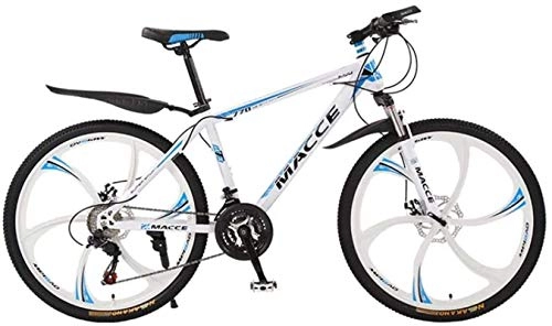 Mountain Bike : HCMNME Mountain Bikes, 26 inch mountain bike bicycle male and female adult variable speed spoke wheel shock-absorbing bicycle Alloy frame with Disc Brakes (Color : White blue, Size : 24 speed)