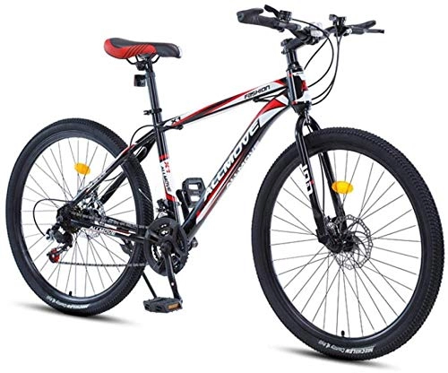 Mountain Bike : HCMNME Mountain Bikes, 26 inch mountain bike male and female adult variable speed racing super light bicycle spoke wheel Alloy frame with Disc Brakes (Color : Black red, Size : 24 speed)
