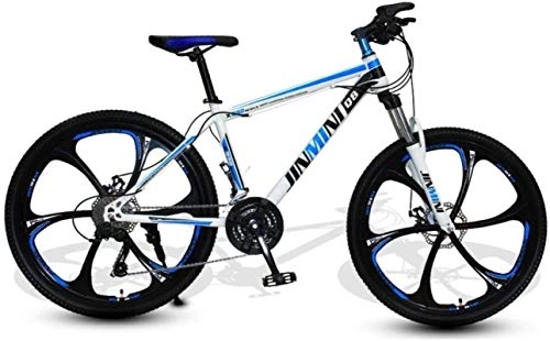 Mountain Bike : HCMNME Mountain Bikes, 26 inch mountain bike six-cutter wheel Alloy frame with Disc Brakes (Color : White blue, Size : 30 speed)