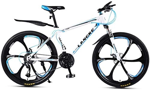 Mountain Bike : HCMNME Mountain Bikes, 26 inch mountain bike variable speed male and female mobility six-wheel bicycle Alloy frame with Disc Brakes (Color : White blue, Size : 30 speed)