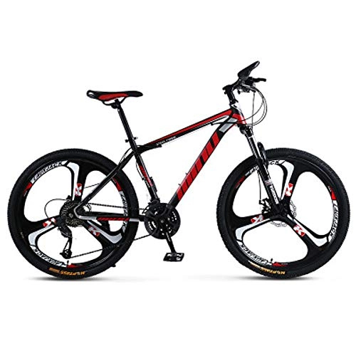 Mountain Bike : hj Mountain Bike, 26 Inch High Carbon Steel Lightweight Pedal Adult Student Bicycle, 21, 24, 27, 30 Speed Frame Disc Brakes Fitness Student Bike, Red, 24speed