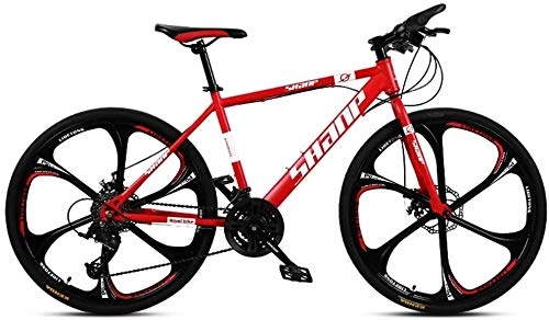 Mountain Bike : HQQ 24 Inch Mountain Bikes, Dual Disc Brake Hardtail Mountain Bike, Mens Women High-carbon Steel All Terrain Alpine Bicycle (Color : 21 Speed, Size : Red 6 Spoke)