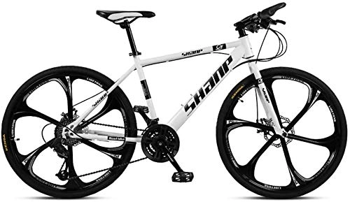 Mountain Bike : HQQ 24 Inch Mountain Bikes, Dual Disc Brake Hardtail Mountain Bike, Mens Women High-carbon Steel All Terrain Alpine Bicycle (Color : 21 Speed, Size : White 6 Spoke)