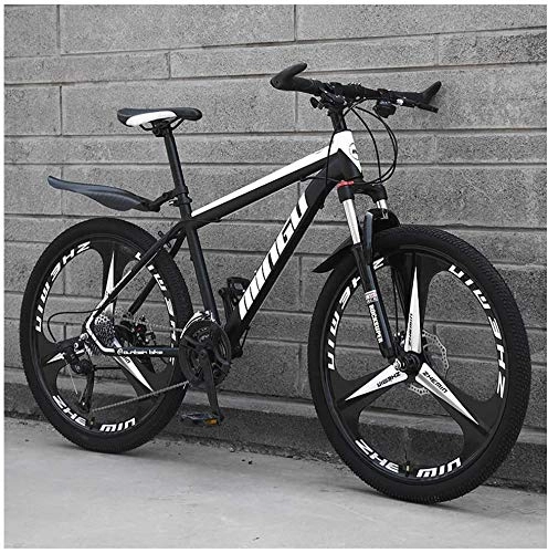 Mountain Bike : HQQ 24 Inch Mountain Bikes, Mens Women Carbon Steel Bicycle, 30-Speed Drivetrain All Terrain Mountain Bike with Dual Disc Brake (Color : 30 Speed, Size : Black 3 Spoke)