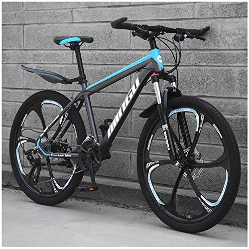 Mountain Bike : Hu 26 Inch Men's Mountain Bikes, High-carbon Steel Hardtail Mountain Bike, Mountain Bicycle with Front Suspension Adjustable Seat (Color : 24 Speed, Size : Cyan 6 Spoke)