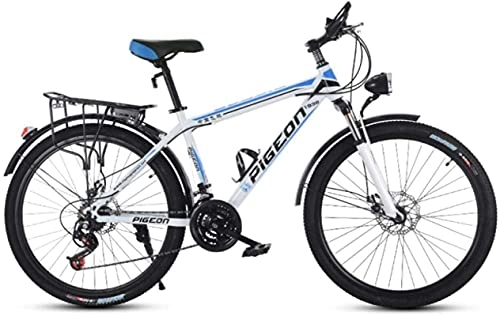Mountain Bike : HUAQINEI Mountain Bikes, 24 inch mountain bike adult male and female bicycle speed city light bicycle spoke wheel Alloy frame with Disc Brakes (Color : White blue, Size : 27 speed)