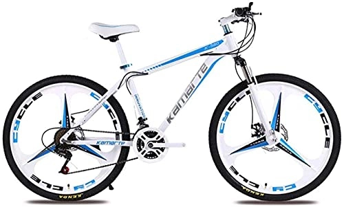 Mountain Bike : HUAQINEI Mountain Bikes, 24 inch mountain bike adult male and female variable speed bicycle three- wheel Alloy frame with Disc Brakes (Color : White blue, Size : 27 speed)