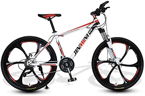 Mountain Bike : HUAQINEI Mountain Bikes, 24 inch mountain bike adult men and women variable speed transportation bicycle six wheels Alloy frame with Disc Brakes (Color : White Red, Size : 30 speed)