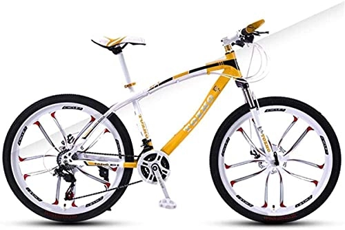 Mountain Bike : HUAQINEI Mountain Bikes, 24 inch mountain bike adult variable speed damping bicycle double disc brake ten-wheel bicycle Alloy frame with Disc Brakes (Color : White yellow, Size : 21 speed)