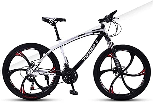 Mountain Bike : HUAQINEI Mountain Bikes, 24 inch mountain bike adult variable speed shock absorber bicycle dual disc brake six blade wheel bicycle Alloy frame with Disc Brakes (Color : White black, Size : 21 speed)