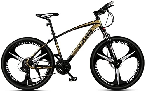Mountain Bike : HUAQINEI Mountain Bikes, 24 inch mountain bike male and female adult ultralight racing light bicycle tri- Alloy frame with Disc Brakes (Color : Black gold, Size : 21 speed)