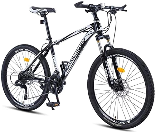 Mountain Bike : HUAQINEI Mountain Bikes, 24 inch mountain bike male and female adult variable speed racing ultra-light bicycle 40 wheels Alloy frame with Disc Brakes (Color : Black and white, Size : 21 speed)