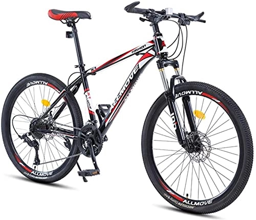 Mountain Bike : HUAQINEI Mountain Bikes, 24 inch mountain bike male and female adult variable speed racing ultra-light bicycle 40 wheels Alloy frame with Disc Brakes (Color : Black red, Size : 21 speed)