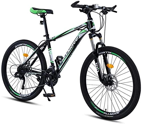 Mountain Bike : HUAQINEI Mountain Bikes, 24 inch mountain bike male and female adult variable speed racing ultra-light bicycle 40 wheels Alloy frame with Disc Brakes (Color : Dark green, Size : 30 speed)