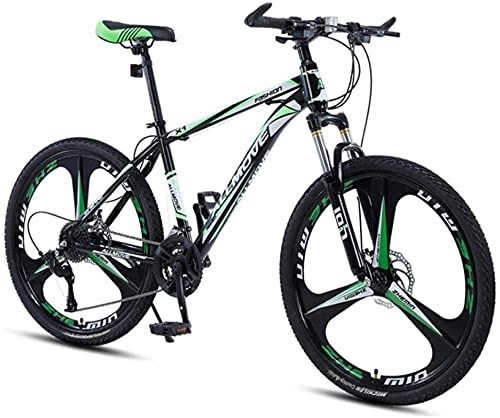 Mountain Bike : HUAQINEI Mountain Bikes, 24 inch mountain bike male and female adult variable speed racing ultra-light bicycle three-knife wheel Alloy frame with Disc Brakes (Color : Dark green, Size : 30 speed)