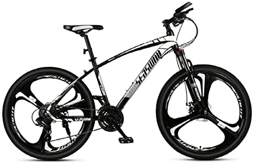 Mountain Bike : HUAQINEI Mountain Bikes, 24 inch mountain bike men and women adult ultralight racing light bicycle tri- No. 1 Alloy frame with Disc Brakes (Color : Black white, Size : 24 speed)