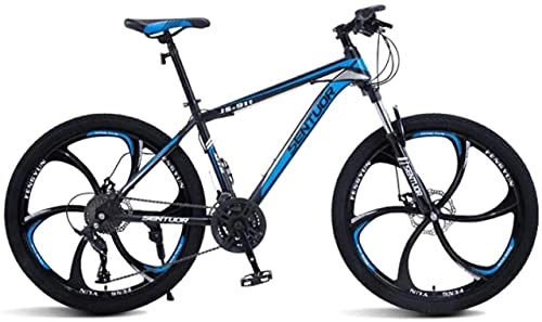 Mountain Bike : HUAQINEI Mountain Bikes, 24-inch mountain bike, off-road variable speed racing light bicycle six wheels Alloy frame with Disc Brakes (Color : Black blue, Size : 24 speed)