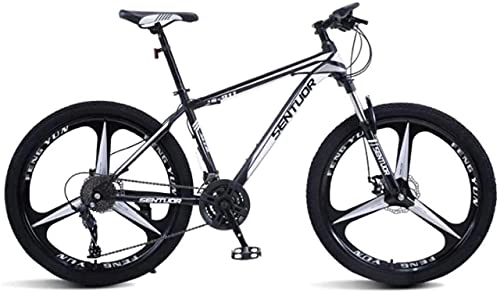Mountain Bike : HUAQINEI Mountain Bikes, 24 inch mountain bike off-road variable speed racing light bicycle tri- Alloy frame with Disc Brakes (Color : Black and white, Size : 27 speed)
