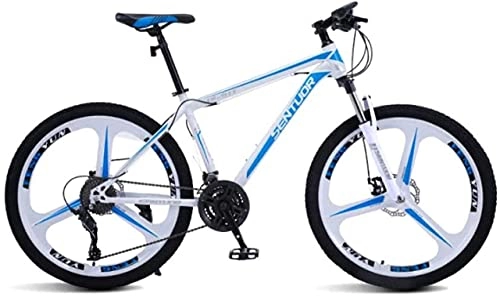 Mountain Bike : HUAQINEI Mountain Bikes, 24 inch mountain bike off-road variable speed racing light bicycle tri- Alloy frame with Disc Brakes (Color : White blue, Size : 27 speed)