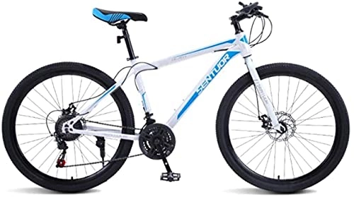Mountain Bike : HUAQINEI Mountain Bikes, 24-inch spoke wheel for mountain bike, off-road variable speed racing light bicycle Alloy frame with Disc Brakes (Color : White blue, Size : 24 speed)
