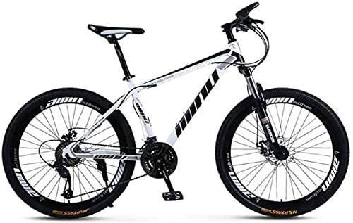 Mountain Bike : HUAQINEI Mountain Bikes, 26 inch male and female adult variable speed mountain bike racing spoke wheel bicycle Alloy frame with Disc Brakes (Color : White black, Size : 27 speed)