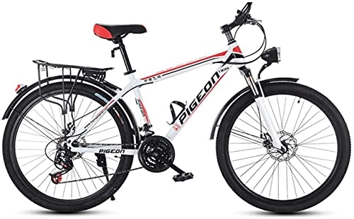 Mountain Bike : HUAQINEI Mountain Bikes, 26 inch mountain bike adult male and female bicycle speed city light bicycle spoke wheel Alloy frame with Disc Brakes (Color : White Red, Size : 24 speed)
