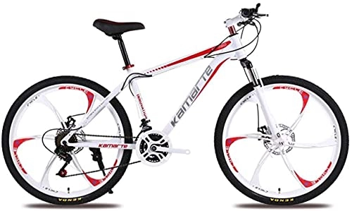 Mountain Bike : HUAQINEI Mountain Bikes, 26 inch mountain bike adult male and female variable speed bicycle six wheels Alloy frame with Disc Brakes (Color : White Red, Size : 24 speed)