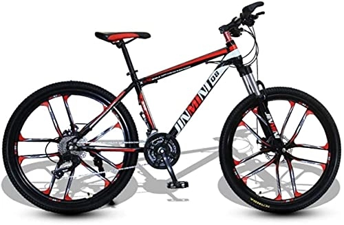 Mountain Bike : HUAQINEI Mountain Bikes, 26 inch mountain bike adult men and women variable speed transportation bicycle ten wheels Alloy frame with Disc Brakes (Color : Black red, Size : 24 speed)