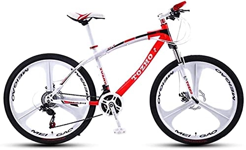 Mountain Bike : HUAQINEI Mountain Bikes, 26 inch mountain bike adult variable speed damping bicycle off-road double disc brake three-wheeled bicycle Alloy frame with Disc Brakes (Color : White Red, Size : 21 speed)