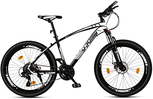 Mountain Bike : HUAQINEI Mountain Bikes, 26 inch mountain bike male and female adult ultralight racing light bicycle spoke wheel Alloy frame with Disc Brakes (Color : Black white, Size : 30 speed)