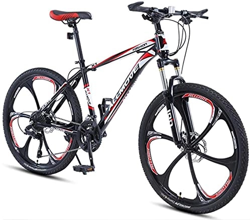 Mountain Bike : HUAQINEI Mountain Bikes, 26 inch mountain bike male and female adult variable speed racing ultra-light bicycle six- wheel Alloy frame with Disc Brakes (Color : Black red, Size : 30 speed)