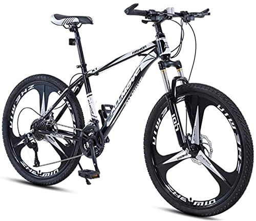 Mountain Bike : HUAQINEI Mountain Bikes, 26 inch mountain bike male and female adult variable speed racing ultra-light bicycle tri- Alloy frame with Disc Brakes (Color : Black and white, Size : 21 speed)
