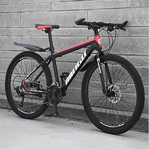 Mountain Bike : HUAQINEI Mountain Bikes, 26 inch mountain bike variable speed off-road shock absorber bicycle light road racing spoke wheel Alloy frame with Disc Brakes (Color : Black red, Size : 21 speed)