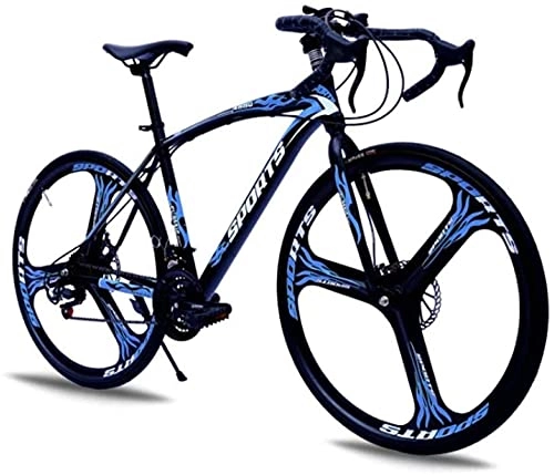 Mountain Bike : HUAQINEI Mountain Bikes, 26-inch road bike with variable speed and double disc brakes, one wheel for racing bicycles Alloy frame with Disc Brakes (Color : Black blue, Size : 21 speed)