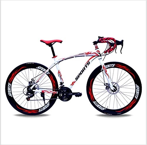 Mountain Bike : HUAQINEI Mountain Bikes, 26-inch road bike with variable speed bend and double disc brakes, racing bike, 60 wheels Alloy frame with Disc Brakes (Color : White Red, Size : 27 speed)
