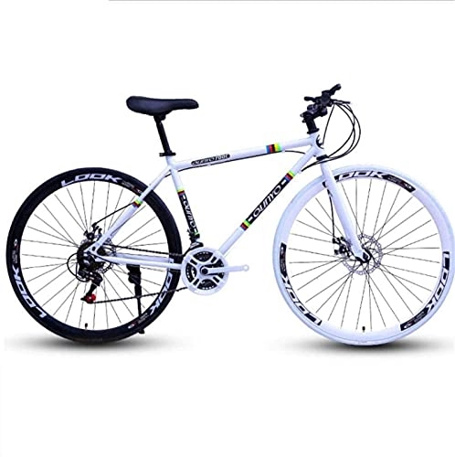 Mountain Bike : HUAQINEI Mountain Bikes, 26 inch variable speed dead fly bicycle dual disc brake pneumatic tire solid tire 27 speed bicycle road racing 40 knife circle black and white Alloy frame with Disc Brakes
