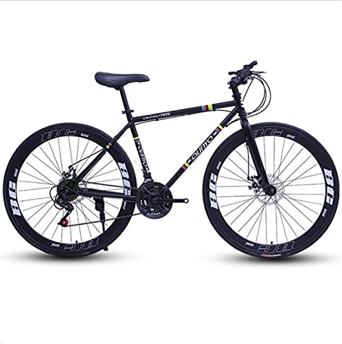 Mountain Bike : HUAQINEI Mountain Bikes, 26 inch variable speed dead fly bicycle dual disc brake pneumatic tire solid tire 27 speed bicycle road racing 60 knife circle black Alloy frame with Disc Brakes