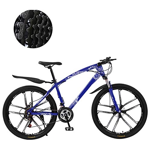 Mountain Bike : HZYYZH Adult Mountain Bike, Cross-Country Bike Hard Frame 26 Inch City Bike Double Disc Brakes Cross-Country Mountain Bike High Carbon Steel Frame, Blue, 27 speed