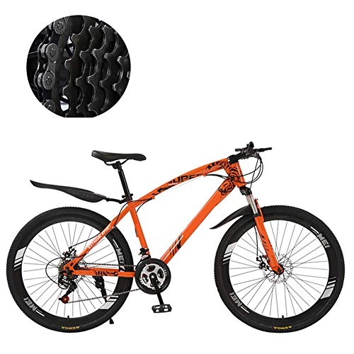 Mountain Bike : HZYYZH Off-Road Bike, Adult Mountain Bike Hard Frame 26 Inch City Bike Double Disc Brake Off-Road Mountain Bike High Carbon Steel Frame, Orange, 27 speed