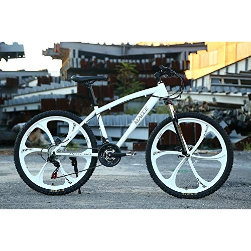 Mountain Bike : JESU 26 inch Mountain Bike for Adults, Outdoor Racing Cycling, Double Disc Brake Bicycles, Six cutter wheel, Fast-Speed Comfortable, White, 24Speed