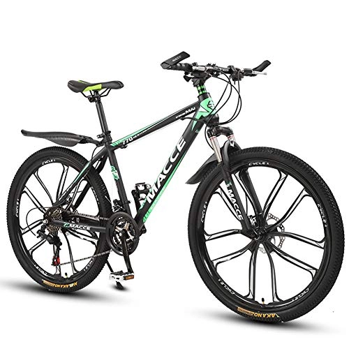 Mountain Bike : JESU Adult Mountain Bikes, Mountain Trail Bike High Carbon Steel Frame Bicycles Gears Dual Disc Brakes Mountain Bicycle, BlackGreen 26 inch, 27Speed