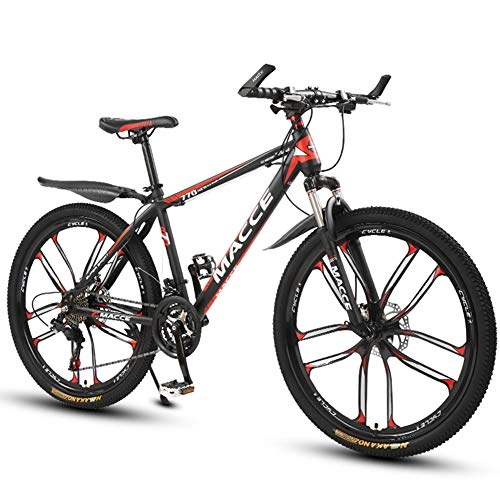 Mountain Bike : JESU Adult Mountain Bikes, Mountain Trail Bike High Carbon Steel Frame Bicycles Gears Dual Disc Brakes Mountain Bicycle, BlackRed 26 inch, 21Speed