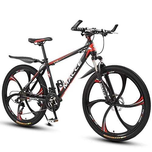 Mountain Bike : JESU Youth and Adult Mountain Bike, High-carbon steel Frame, 21, 24, 27 Speeds, Six cutter wheel, Multiple Colors, BlackRed 26 inch, 24Speed