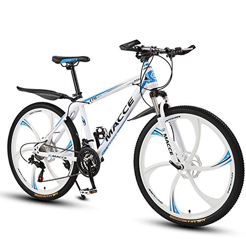 Mountain Bike : JESU Youth and Adult Mountain Bike, High-carbon steel Frame, 21, 24, 27 Speeds, Six cutter wheel, Multiple Colors, WhiteBlue 26 inch, 24Speed