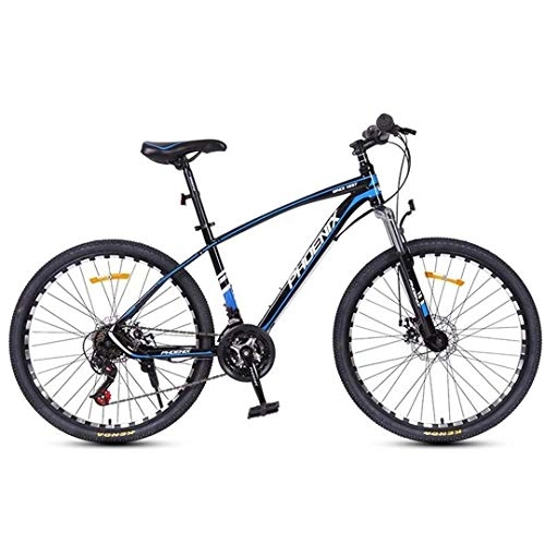 Mountain Bike : JLFSDB Mountain Bike, 26 / 27 Inch Unisex MTB Bicycles, Carbon Steel Frame, Dual Disc Brake Front Suspension, 24 Speed Spoke Wheels (Color : Blue, Size : 27.5inch)